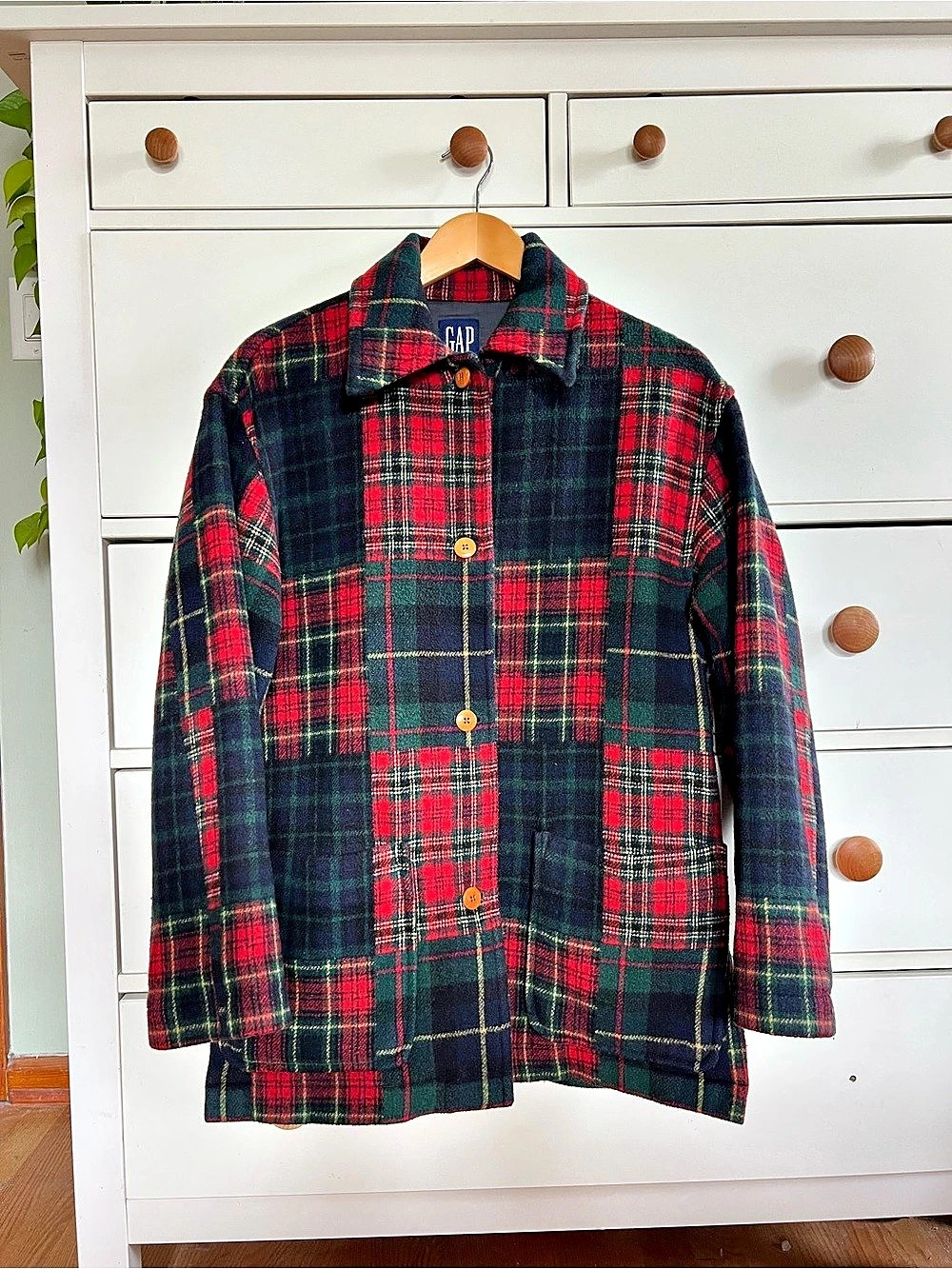 Vintage Gap Plaid Wool Blend Jacket in Green & Red Size Small Like New